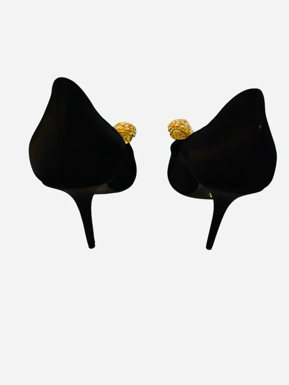 Versace Black Satin Pumps With Embellished Gold & Crystal Bow Sz EU40/US10 (New)